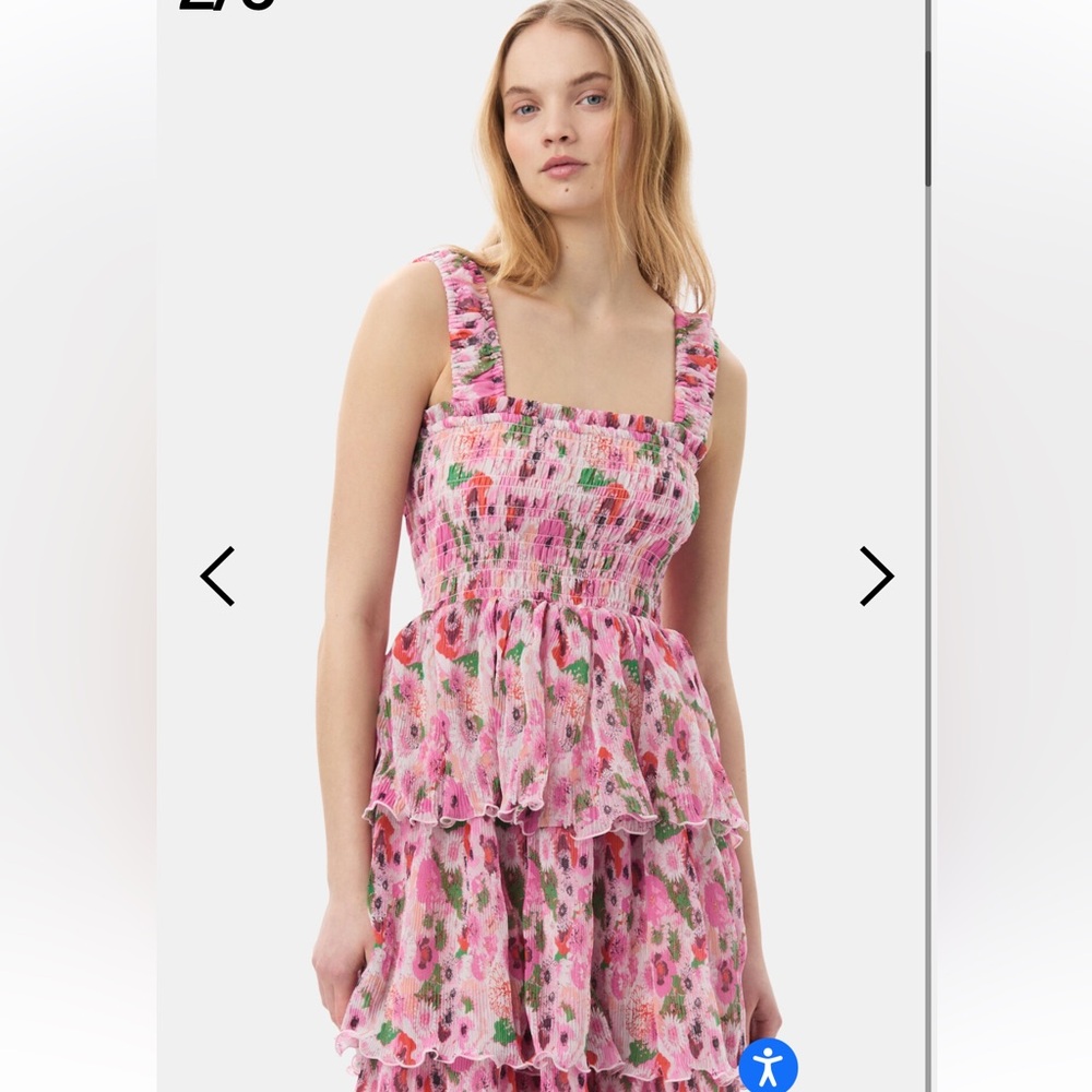 Ganni PLEATED GEORGETTE SMOCK MIDI DRESS - sugar plum - Picture 2 of 16
